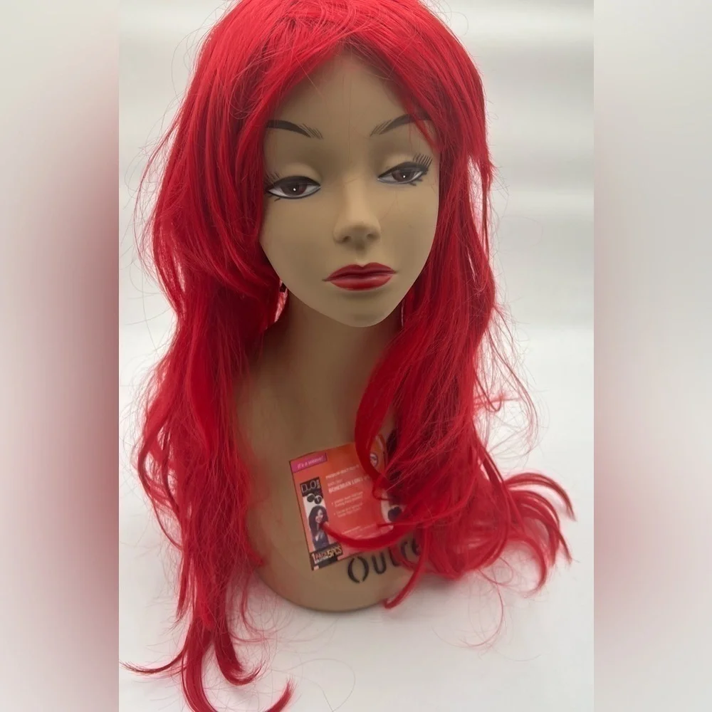 Red Anime Style Wig Long Synthetic Hair